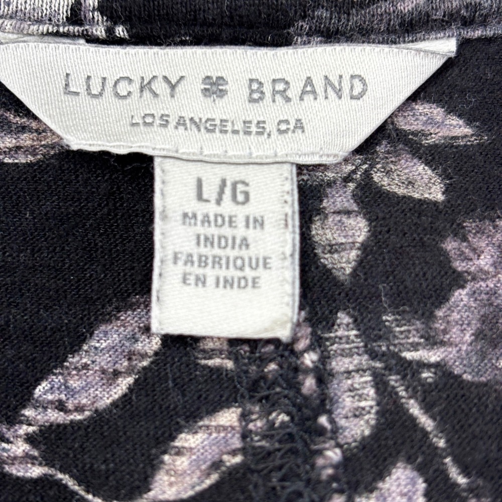 Lucky Brand Tops Bundle Women Large Blue Paisley Peasant Black Floral Tee 2 lot - Picture 10 of 11